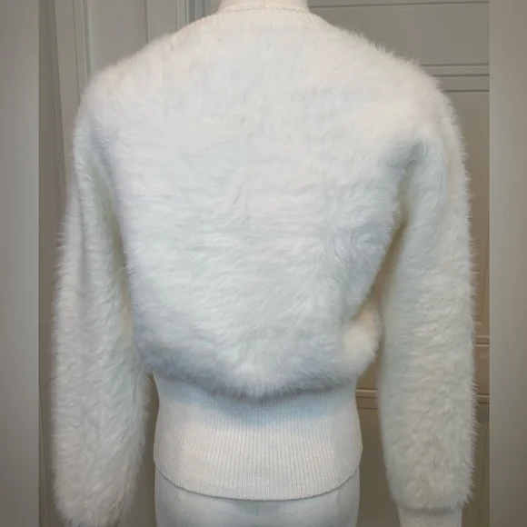Bailey 44 Ivory Fuzzy Cardigan Sweater XS with Gold Buttons NWT - Picture 3 of 9